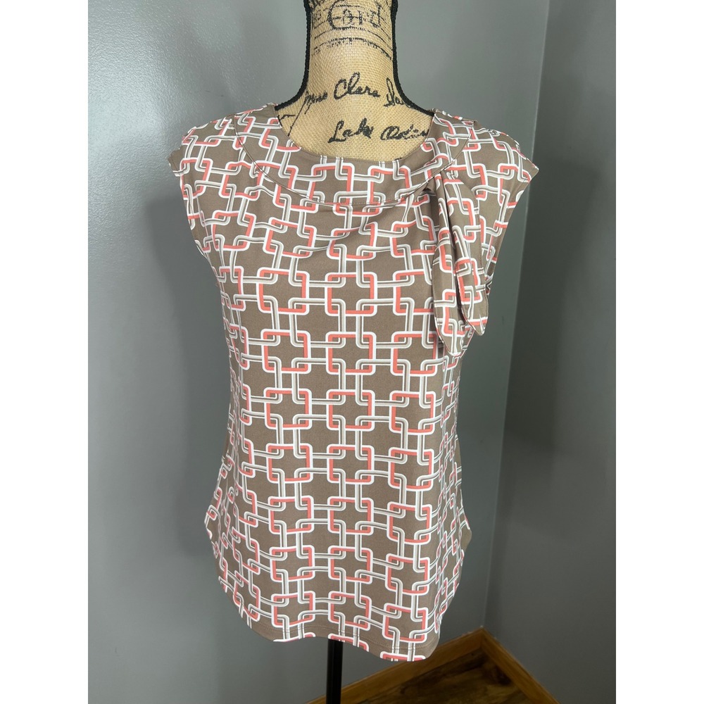 New York & Company 7th Avenue Geometric Link Blouse Taupe Small office